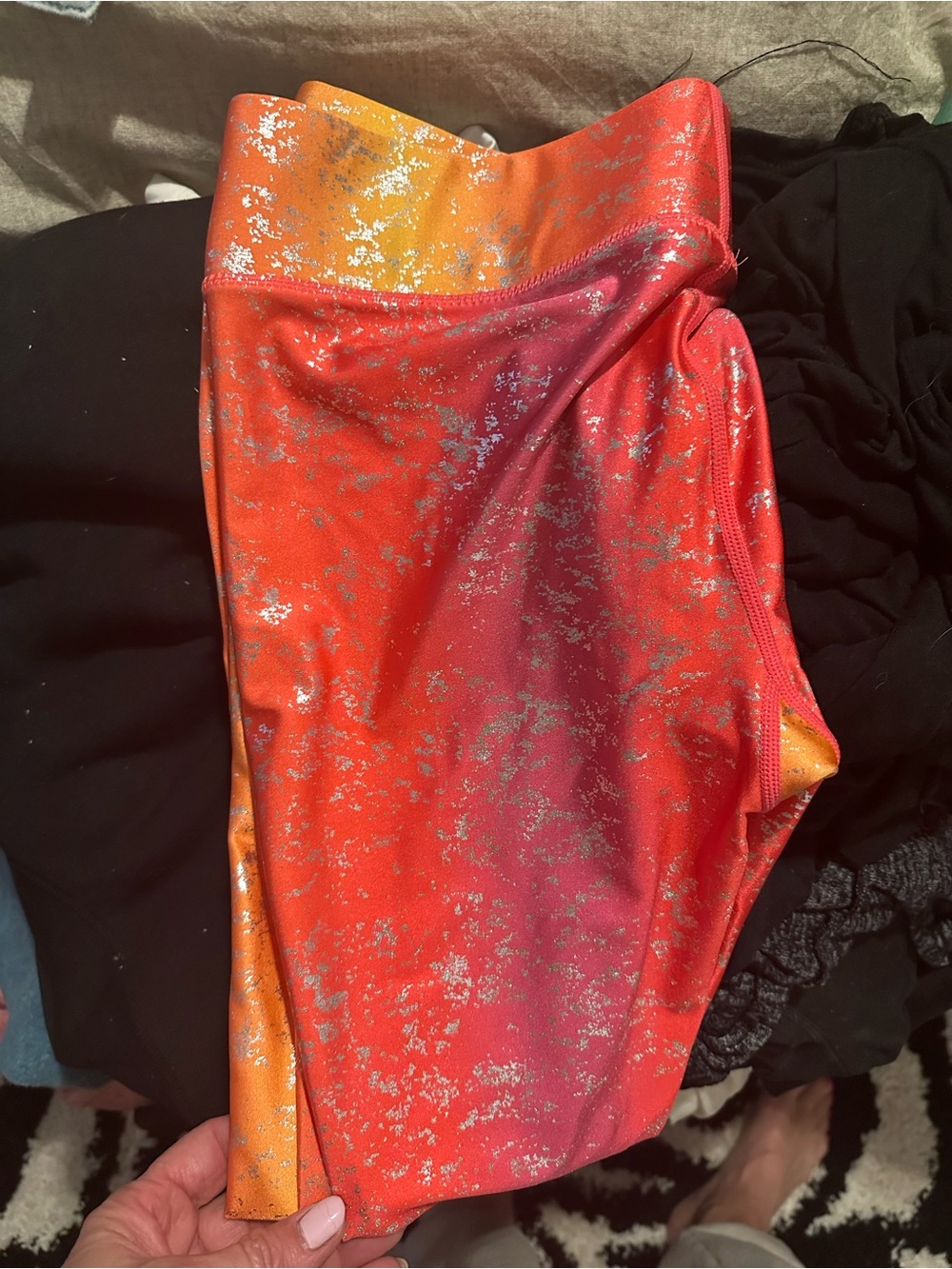 Terez Orange and Pink Metallic Ombre Leggings